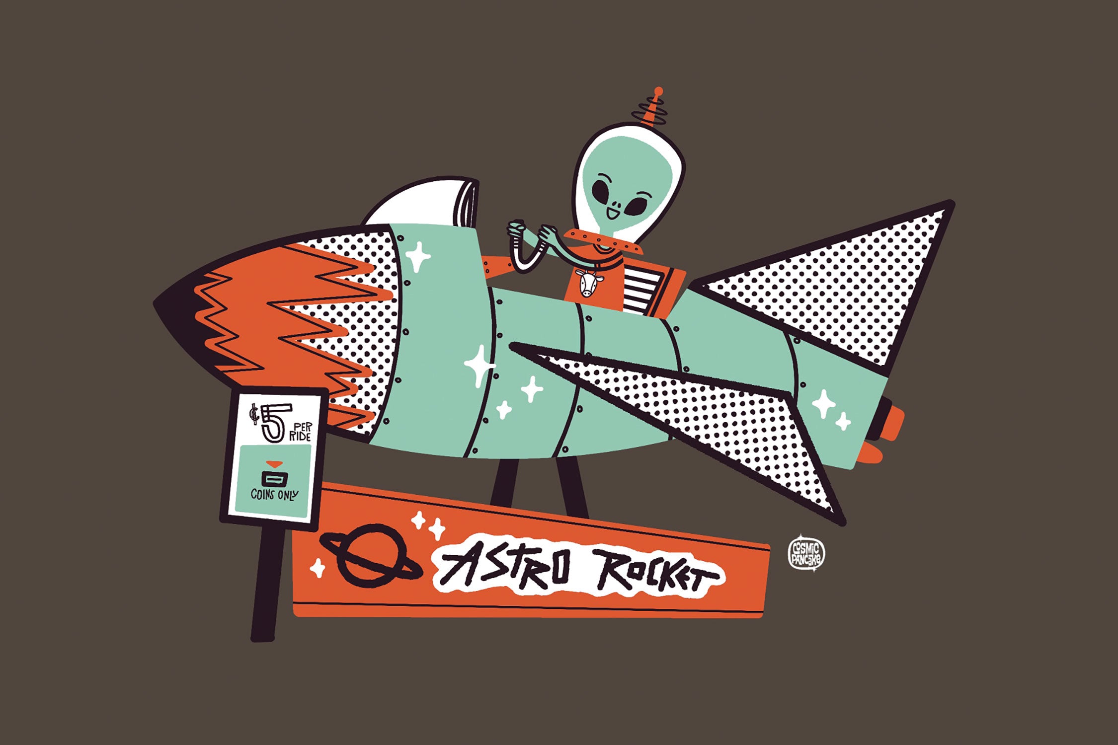 ALIEN ASTRO ROCKET Glossy Mini Print