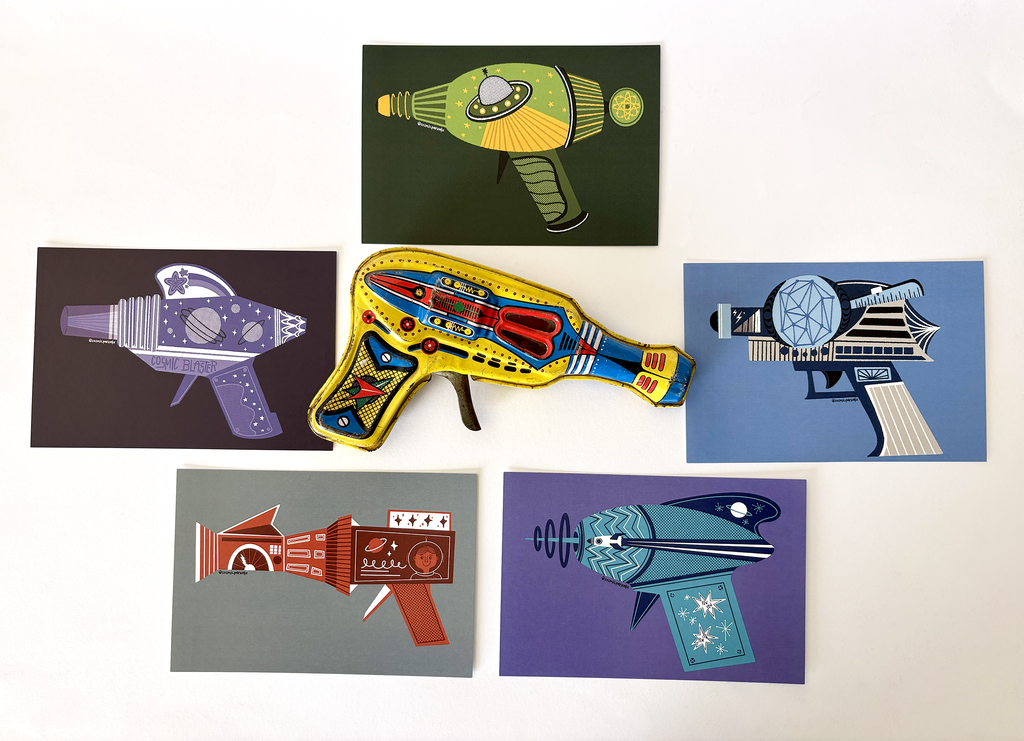 ATOMIC AGE RAYGUNS (5-PACK) Matte Post Cards