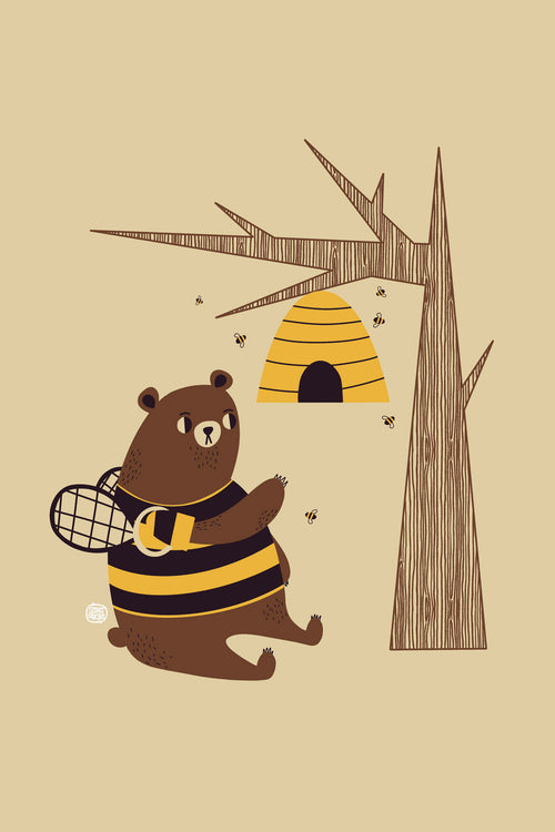BEAR AND BEES Glossy Mini Print