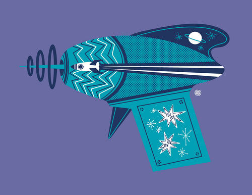 BLUE SPACE AGE RAYGUN Glossy Vinyl Sticker