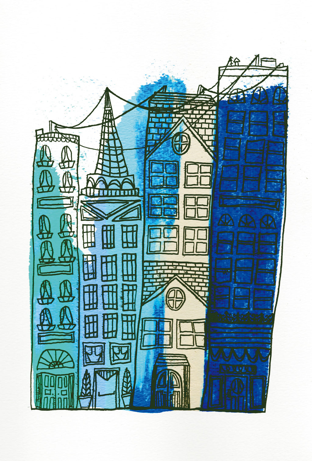 BLUE CITY BUILDINGS DOWNTOWN Matte Post Card