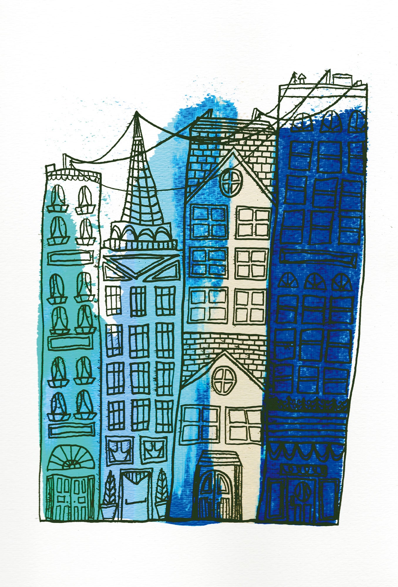 BLUE CITY BUILDINGS DOWNTOWN Matte Post Card