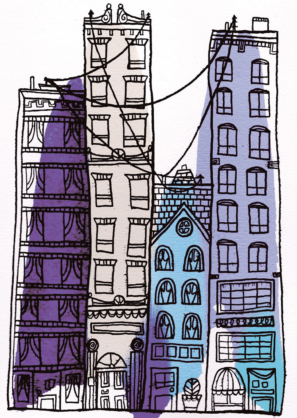 PURPLE CITY BUILDINGS DOWNTOWN Glossy Vinyl Sticker