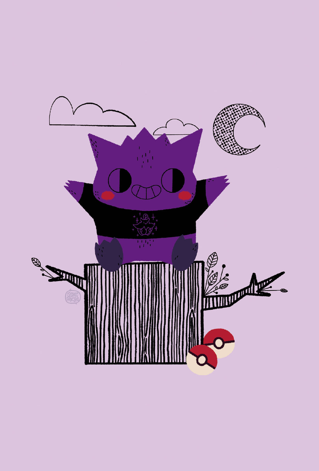 PURPLE POCKET MONSTER RETRO GAMING CHARACTER Matte Post Card