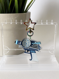 DARK BLUE SPACE AGE RAYGUN Acrylic Double Sided Keychain
