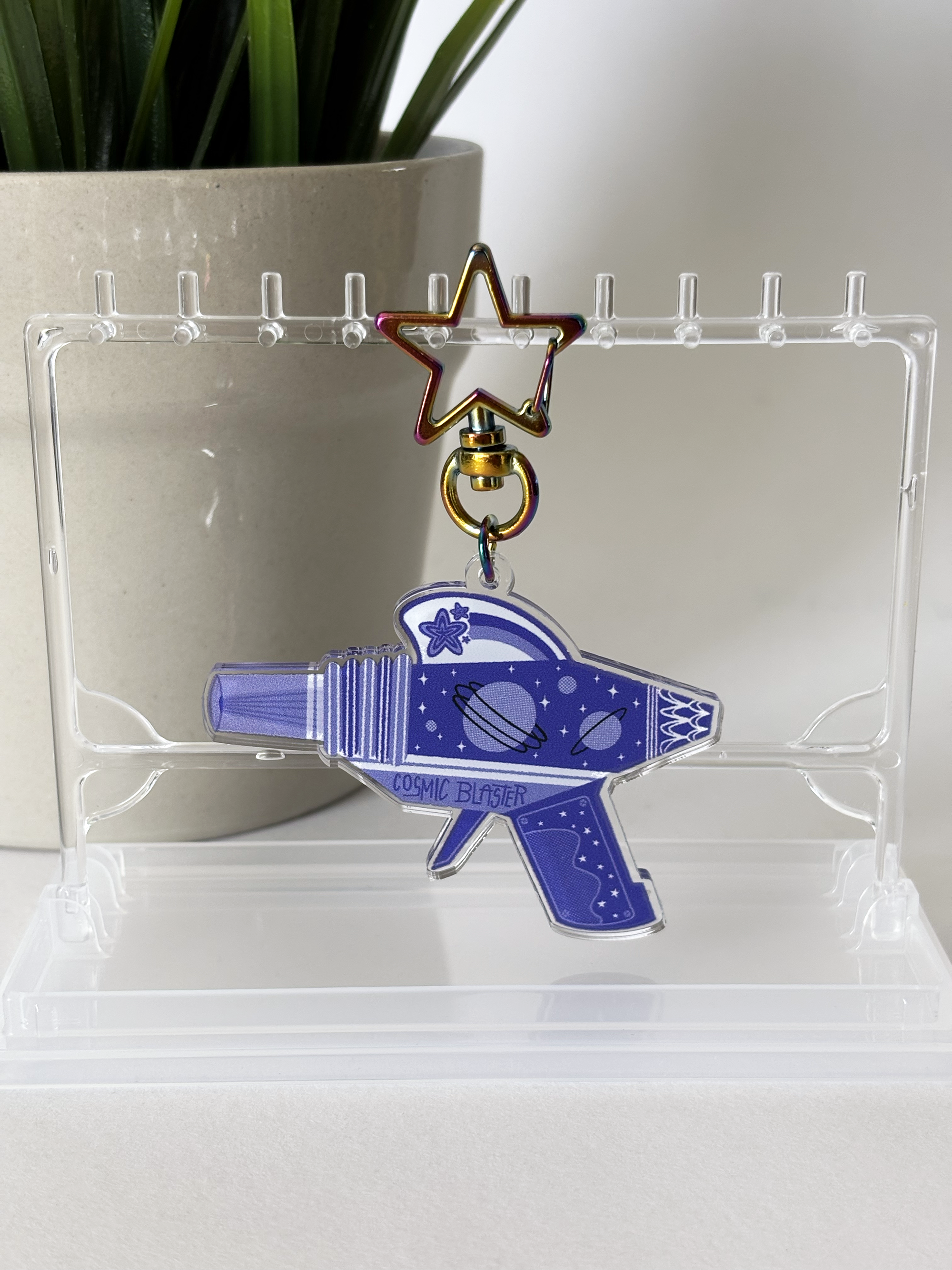PURPLE SPACE AGE RAYGUN Acrylic Double Sided Keychain