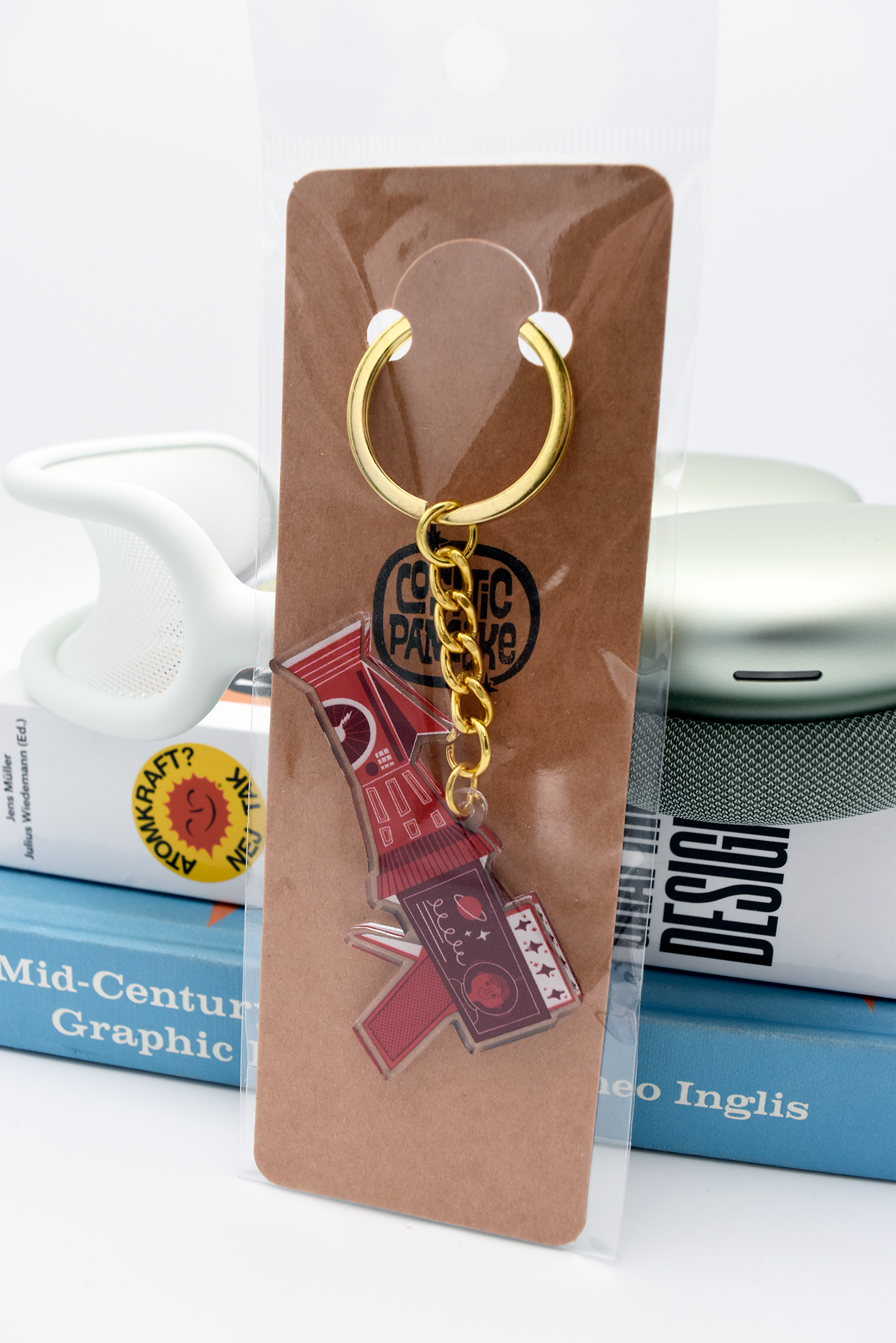 RED RAYGUN SPACE AGE Acrylic Double Sided Keychain