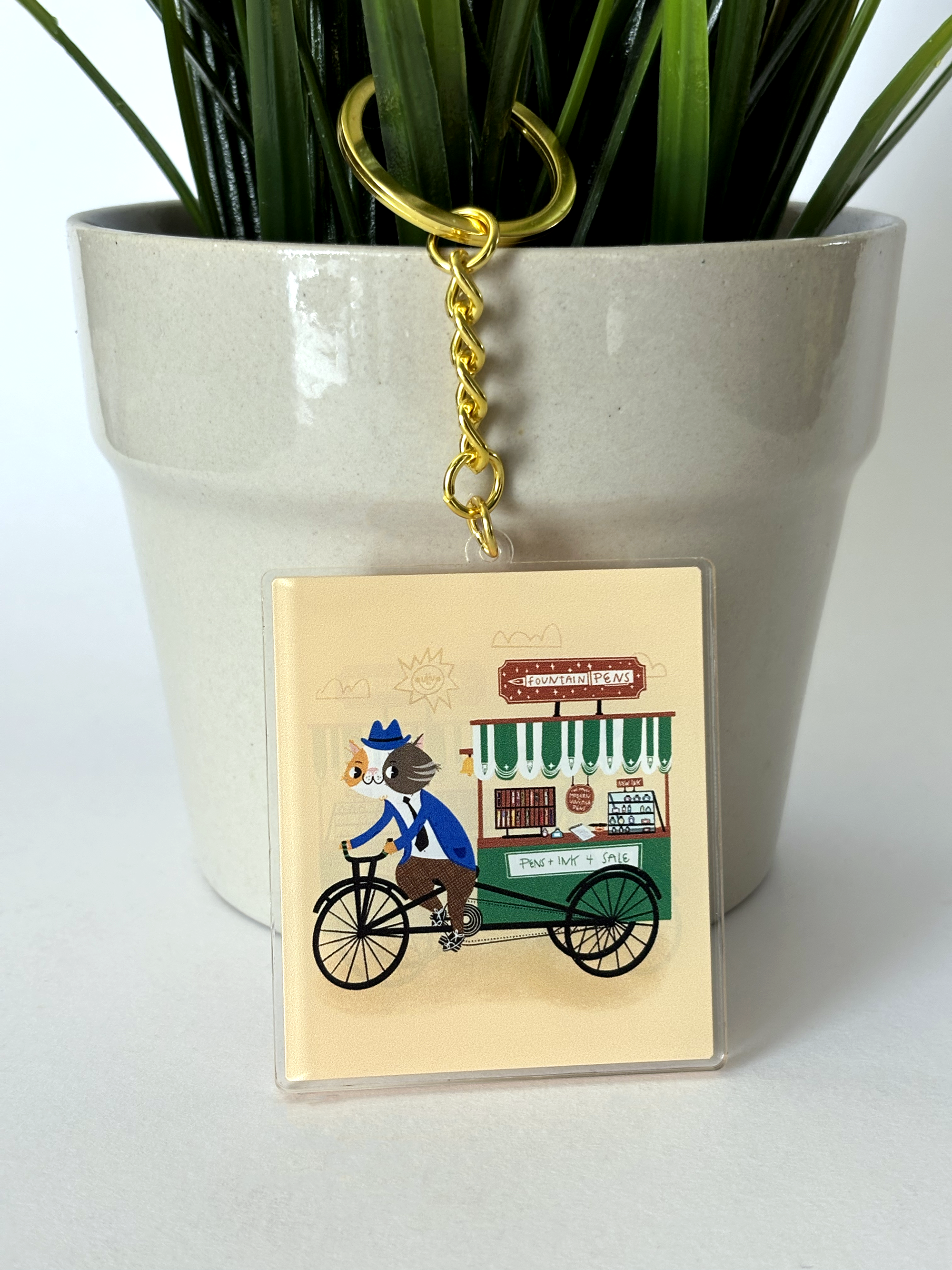 TRAVELING FOUNTAIN PEN CAT Acrylic Double Sided Keychain