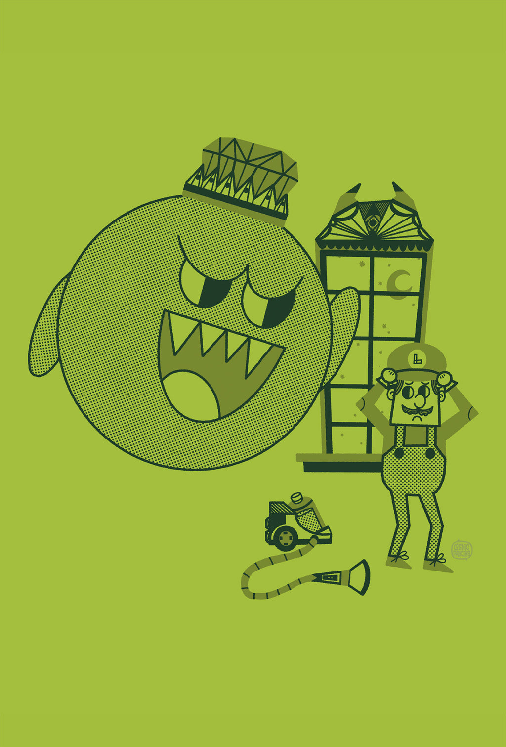 GHOST AND GREEN BRO SCARY MANSION RETRO GAMING CHARACTER Matte Post Card