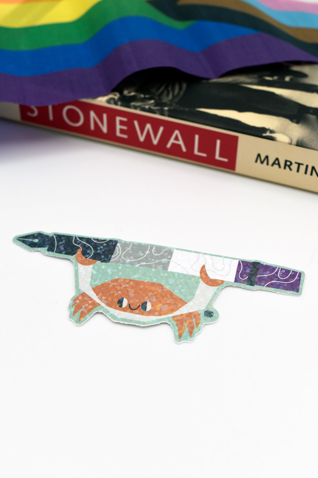 PRIDE LGBTQIA+ FOUNTAIN PEN CRAB Holo Sparkle Glossy Vinyl Sticker