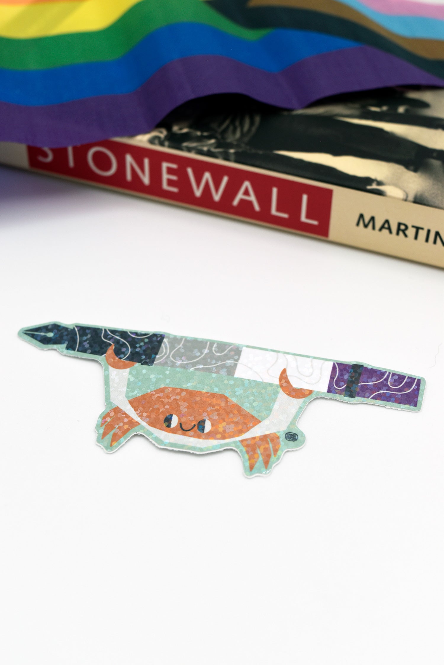 PRIDE LGBTQIA+ FOUNTAIN PEN CRAB Holo Sparkle Glossy Vinyl Sticker