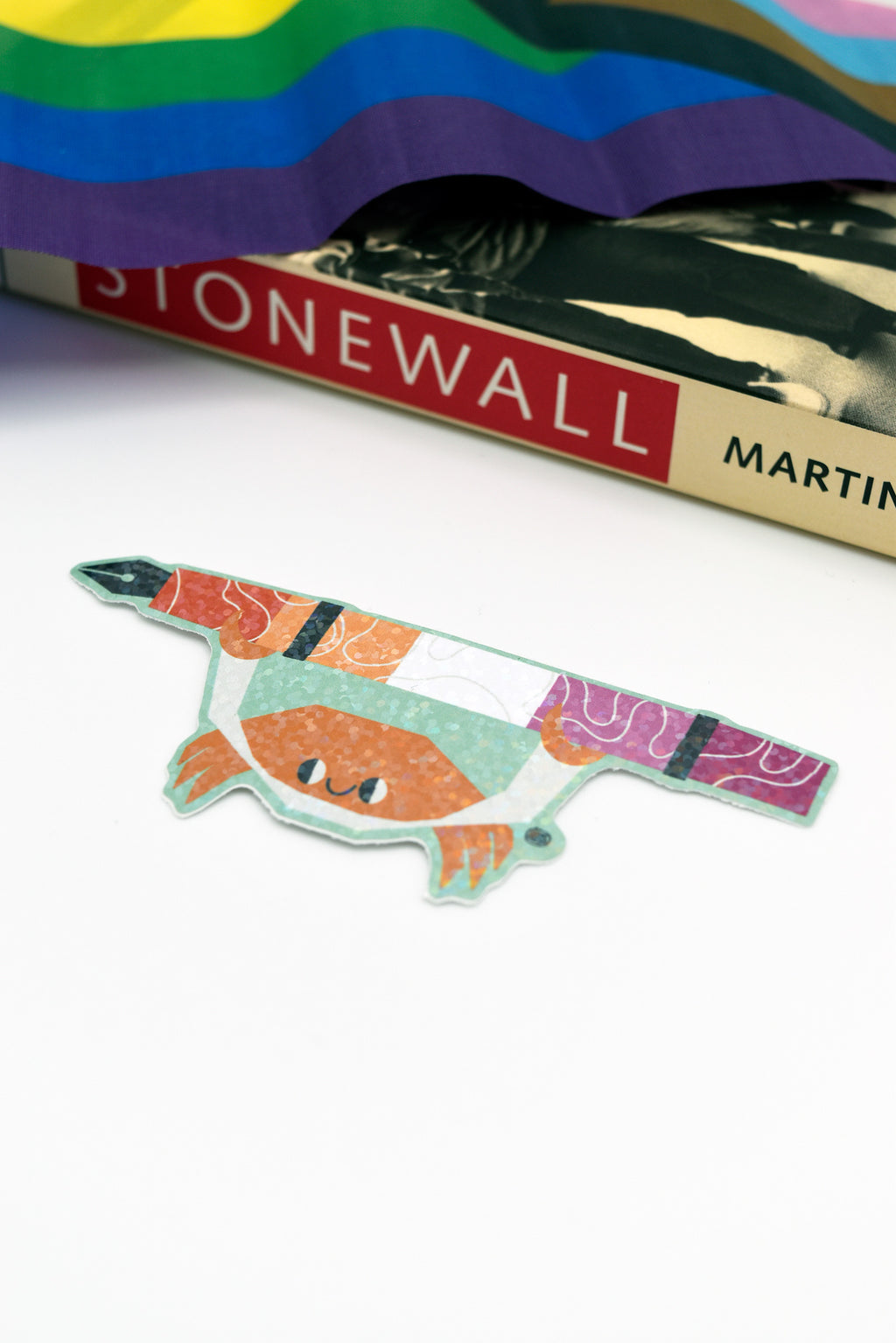 PRIDE LGBTQIA+ FOUNTAIN PEN CRAB Holo Sparkle Glossy Vinyl Sticker