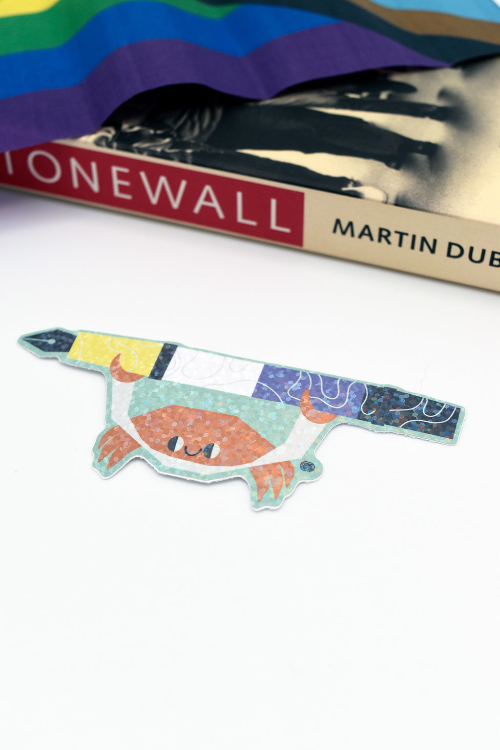 PRIDE LGBTQIA+ FOUNTAIN PEN CRAB Holo Sparkle Glossy Vinyl Sticker