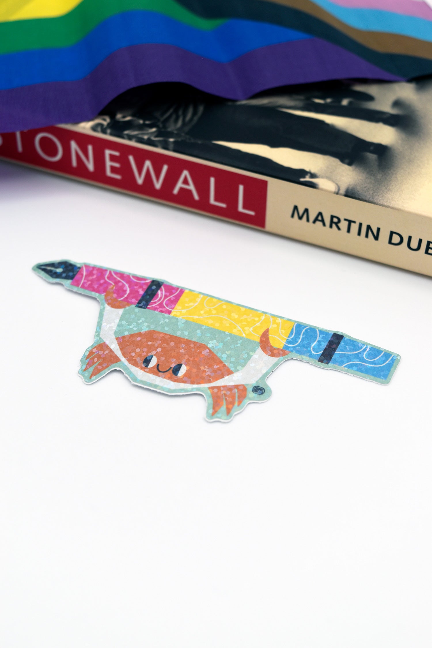 PRIDE LGBTQIA+ FOUNTAIN PEN CRAB Holo Sparkle Glossy Vinyl Sticker