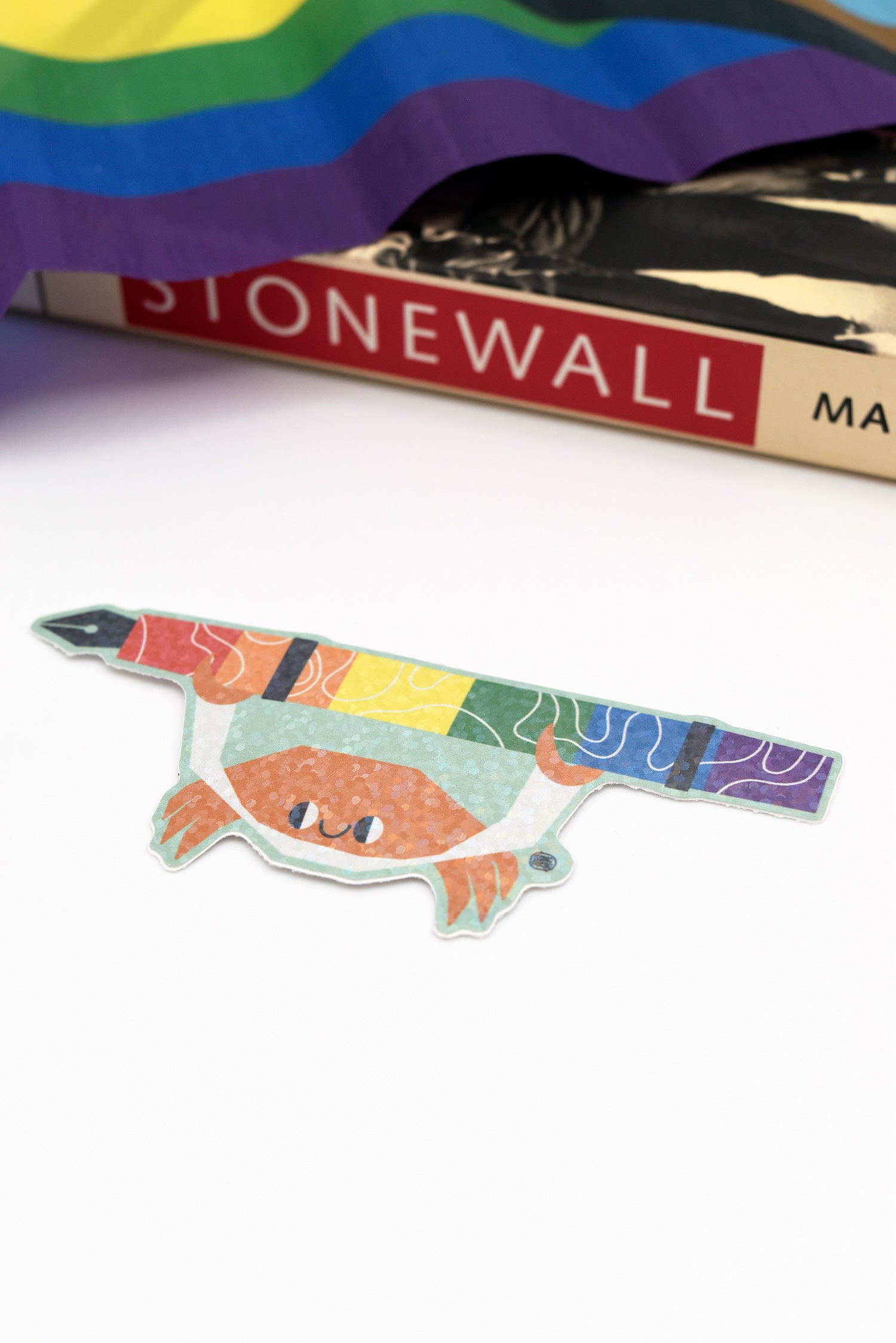 PRIDE LGBTQIA+ FOUNTAIN PEN CRAB Holo Sparkle Glossy Vinyl Sticker