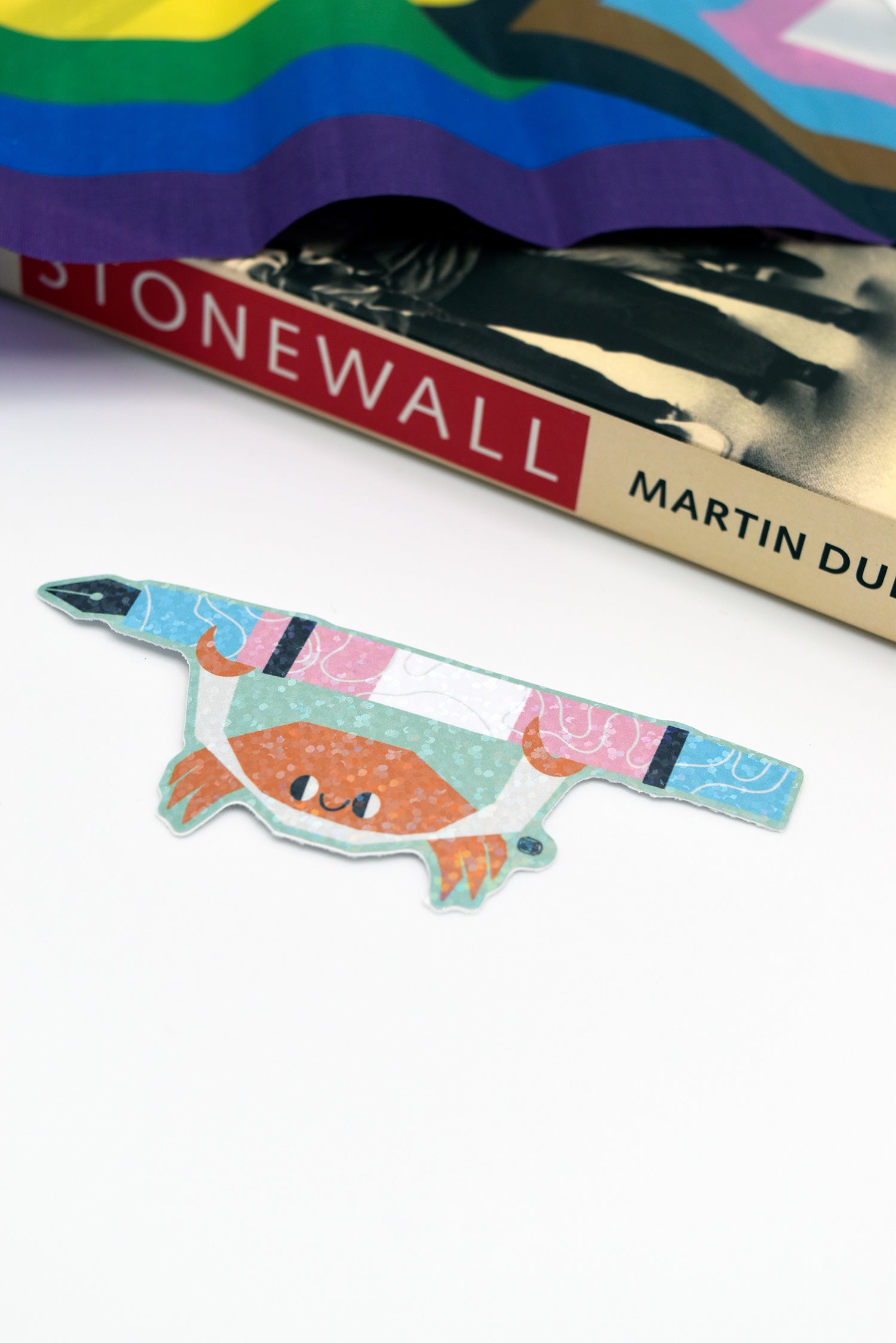 PRIDE LGBTQIA+ FOUNTAIN PEN CRAB Holo Sparkle Glossy Vinyl Sticker