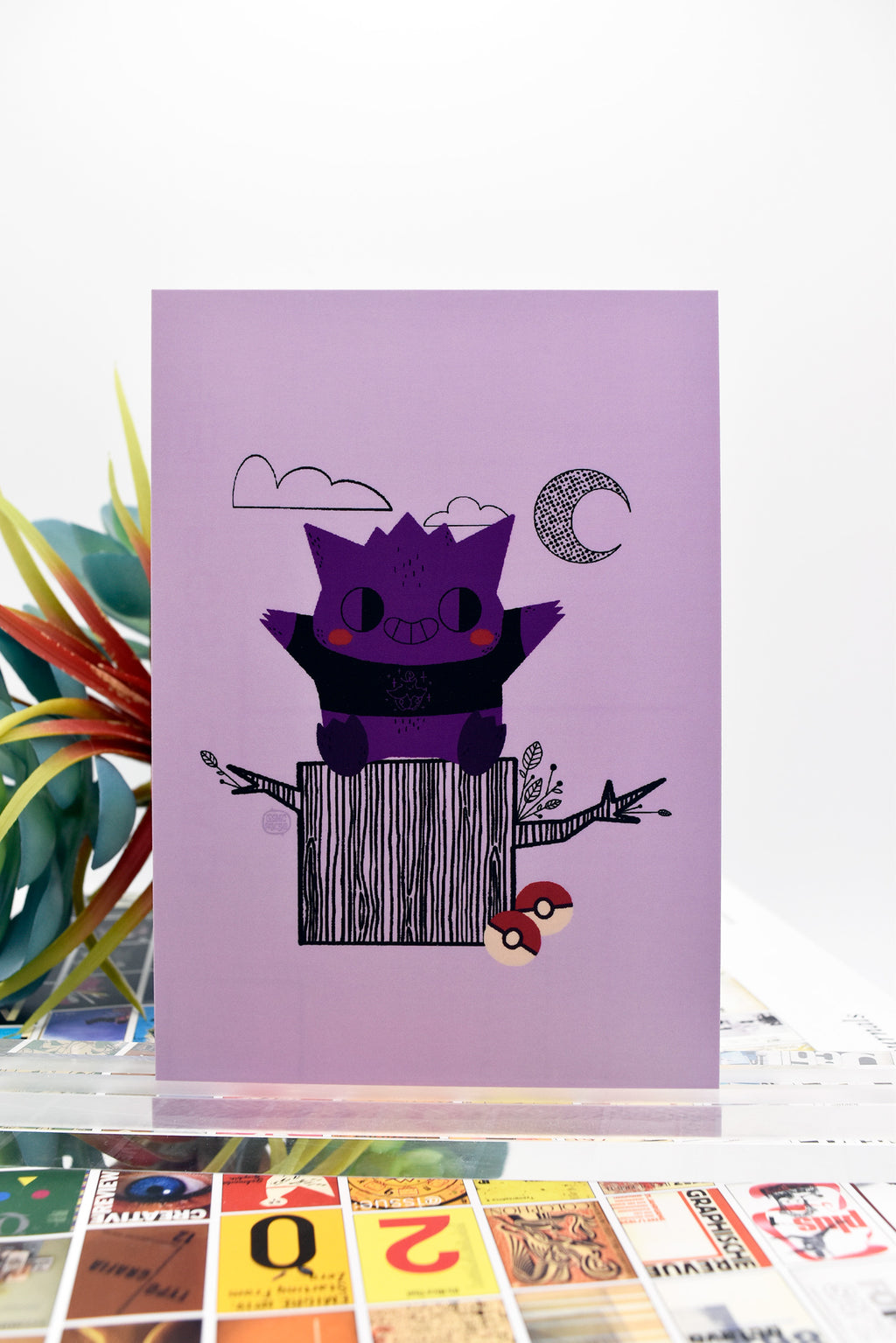 PURPLE POCKET MONSTER RETRO GAMING CHARACTER Matte Post Card