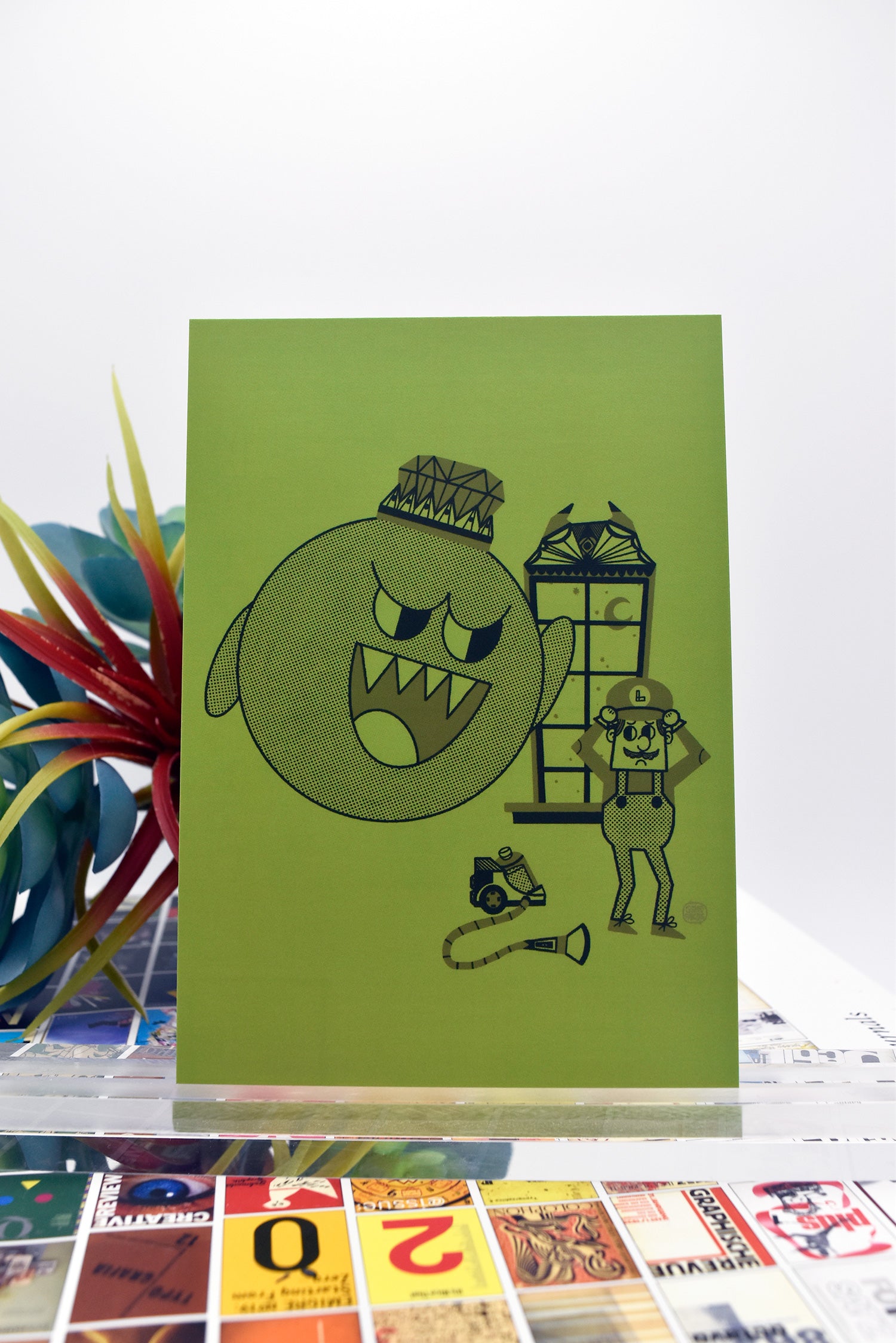 GHOST AND GREEN BRO SCARY MANSION RETRO GAMING CHARACTER Matte Post Card