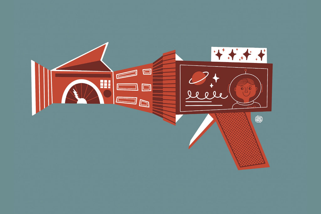 RED SPACE AGE RAYGUN Glossy Vinyl Sticker