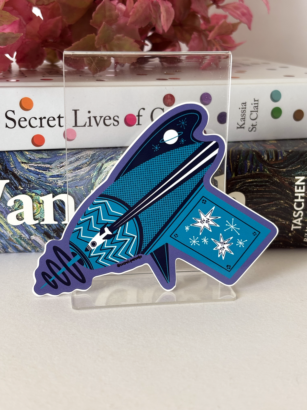 BLUE SPACE AGE RAYGUN Glossy Vinyl Sticker
