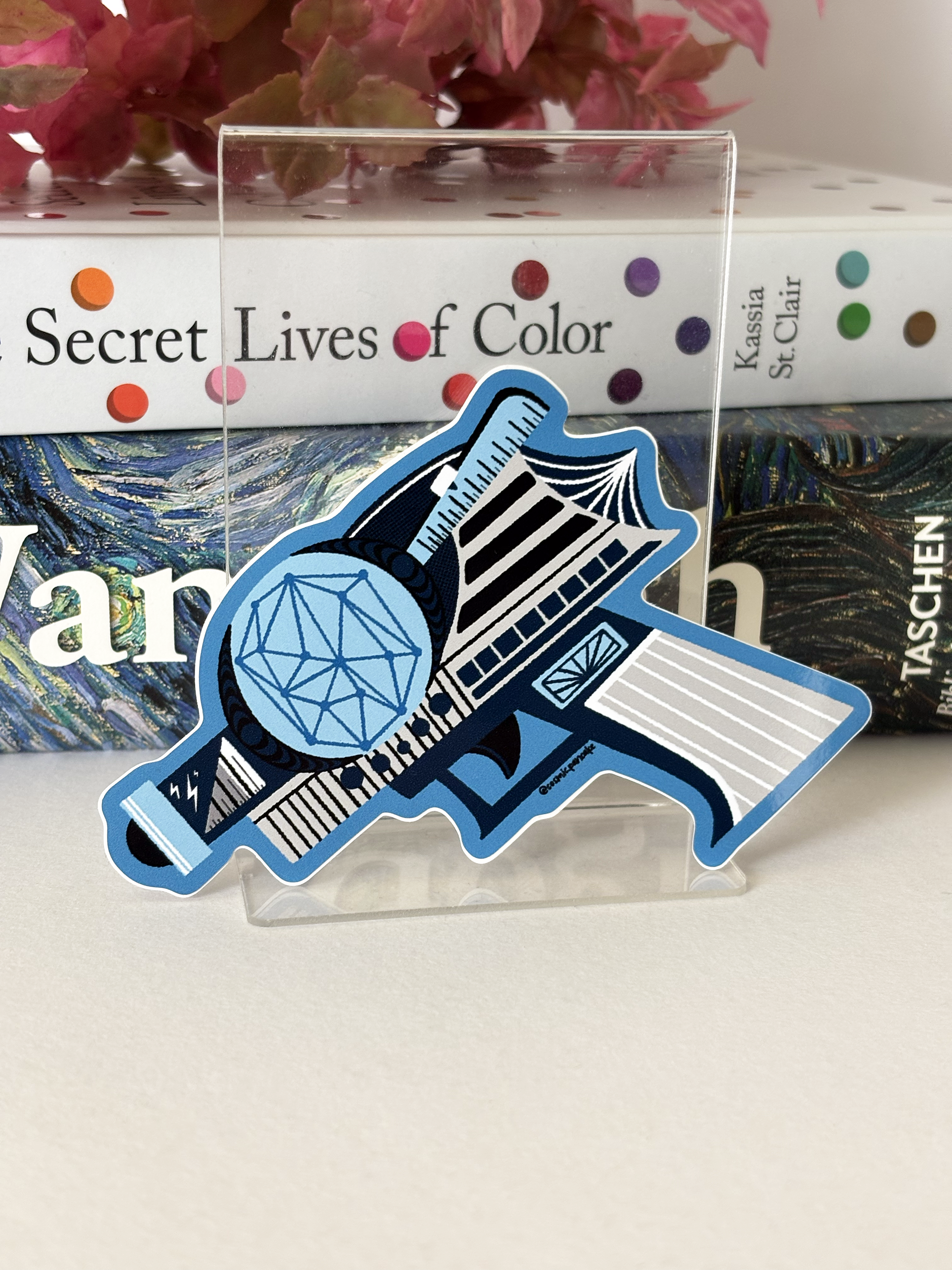 DARK BLUE SPACE AGE RAYGUN Glossy Vinyl Sticker
