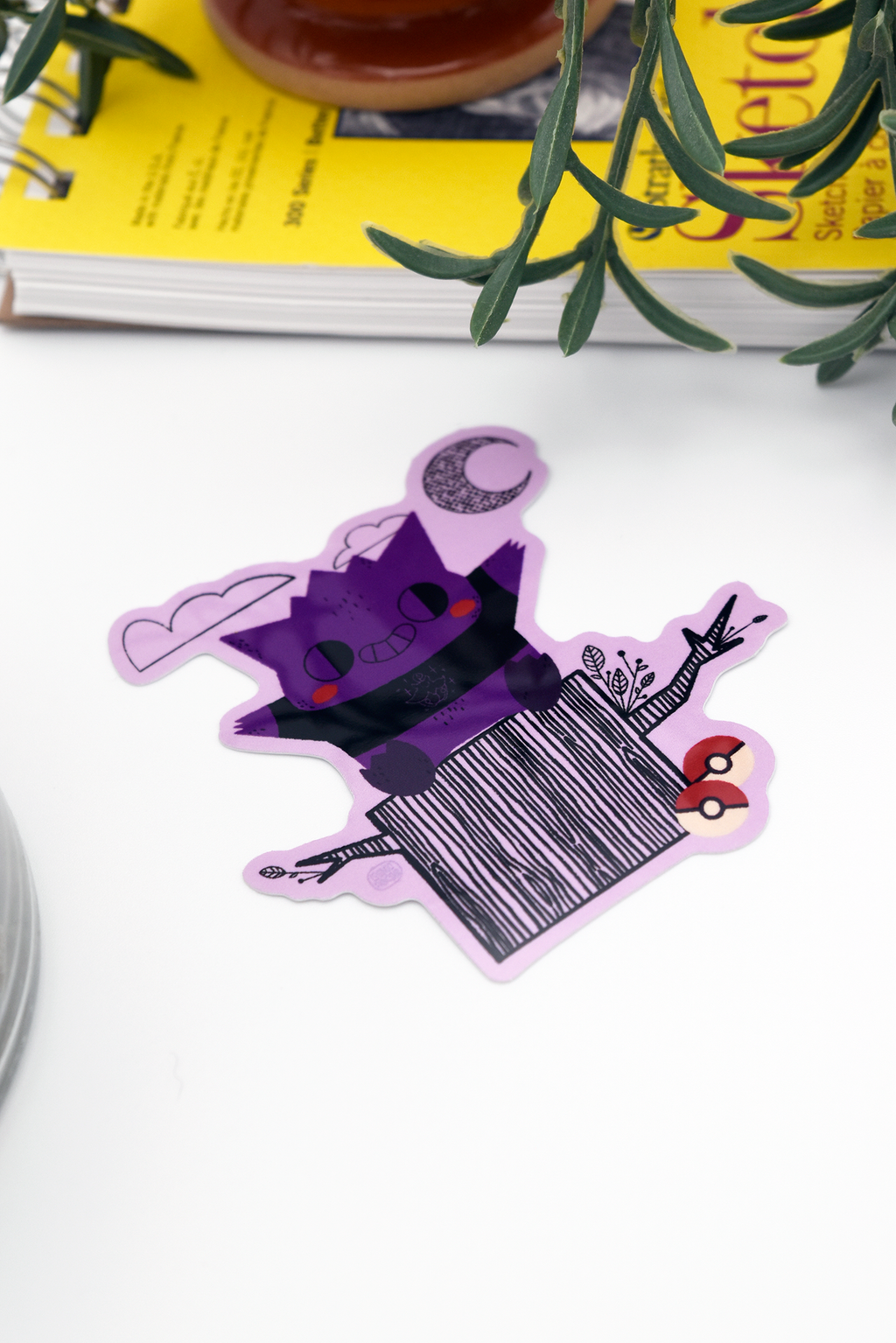 PURPLE POCKET MONSTER RETRO GAMING CHARACTER Glossy Vinyl Sticker