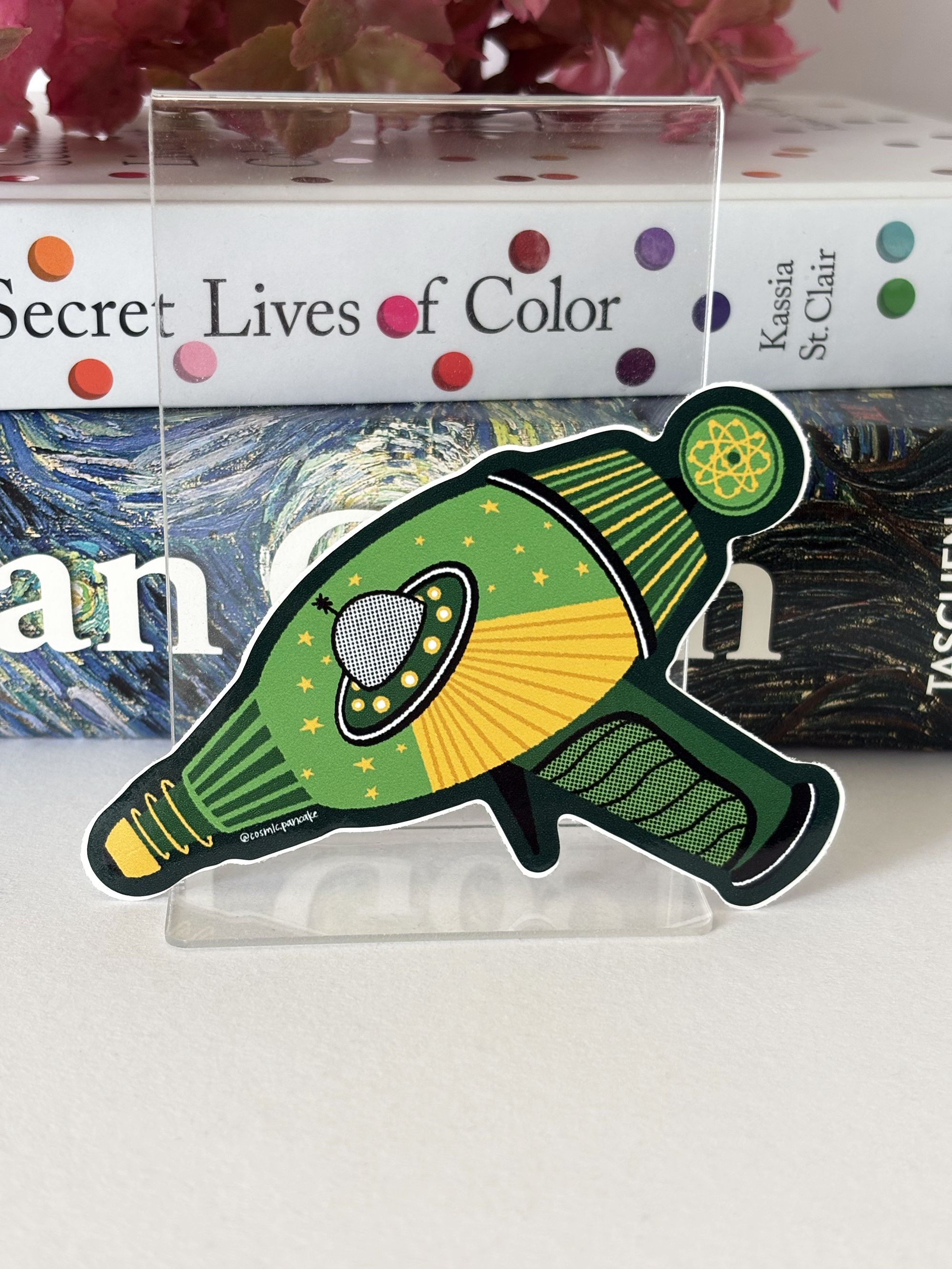GREEN SPACE AGE RAYGUN Glossy Vinyl Sticker