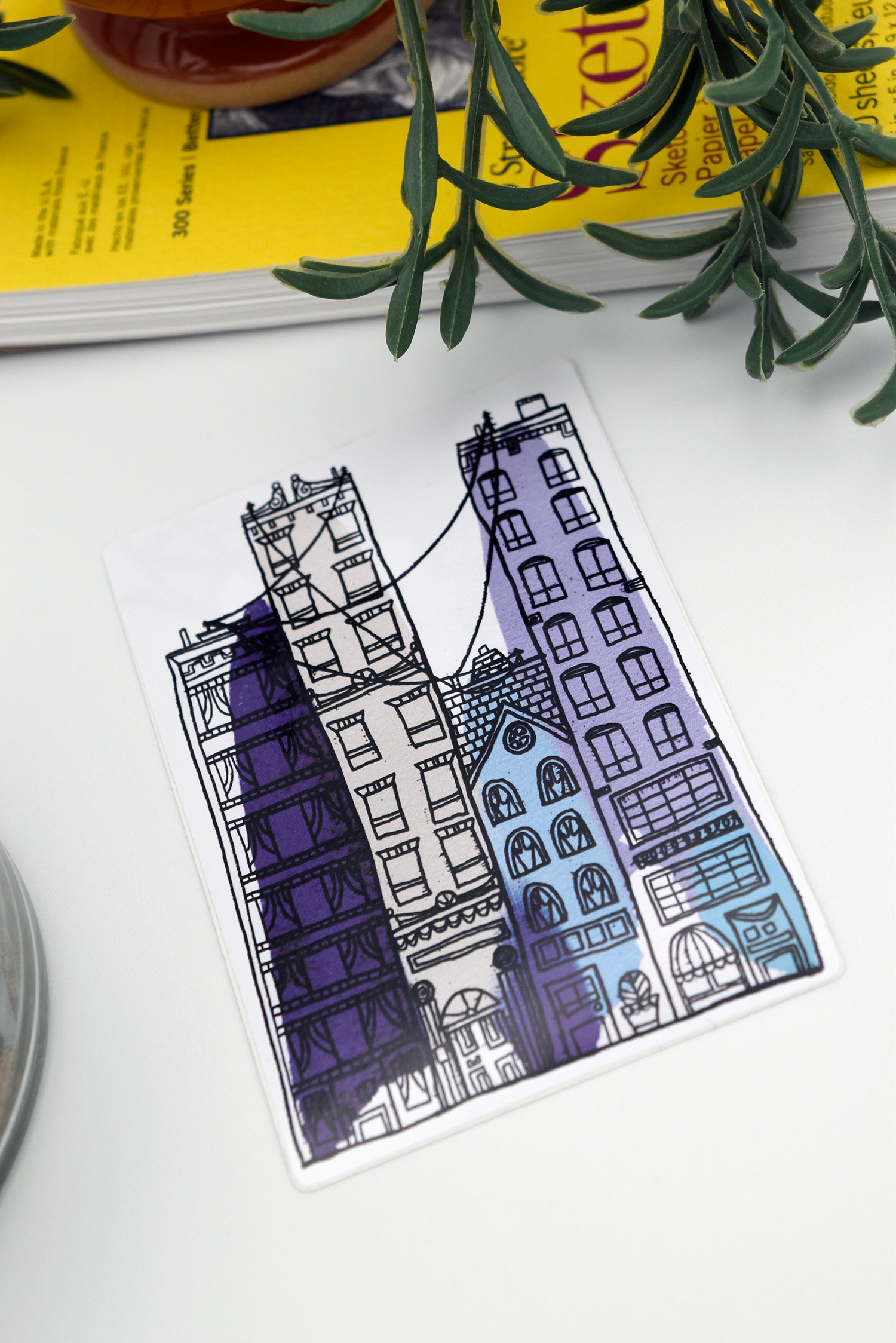 PURPLE CITY BUILDINGS DOWNTOWN Glossy Vinyl Sticker