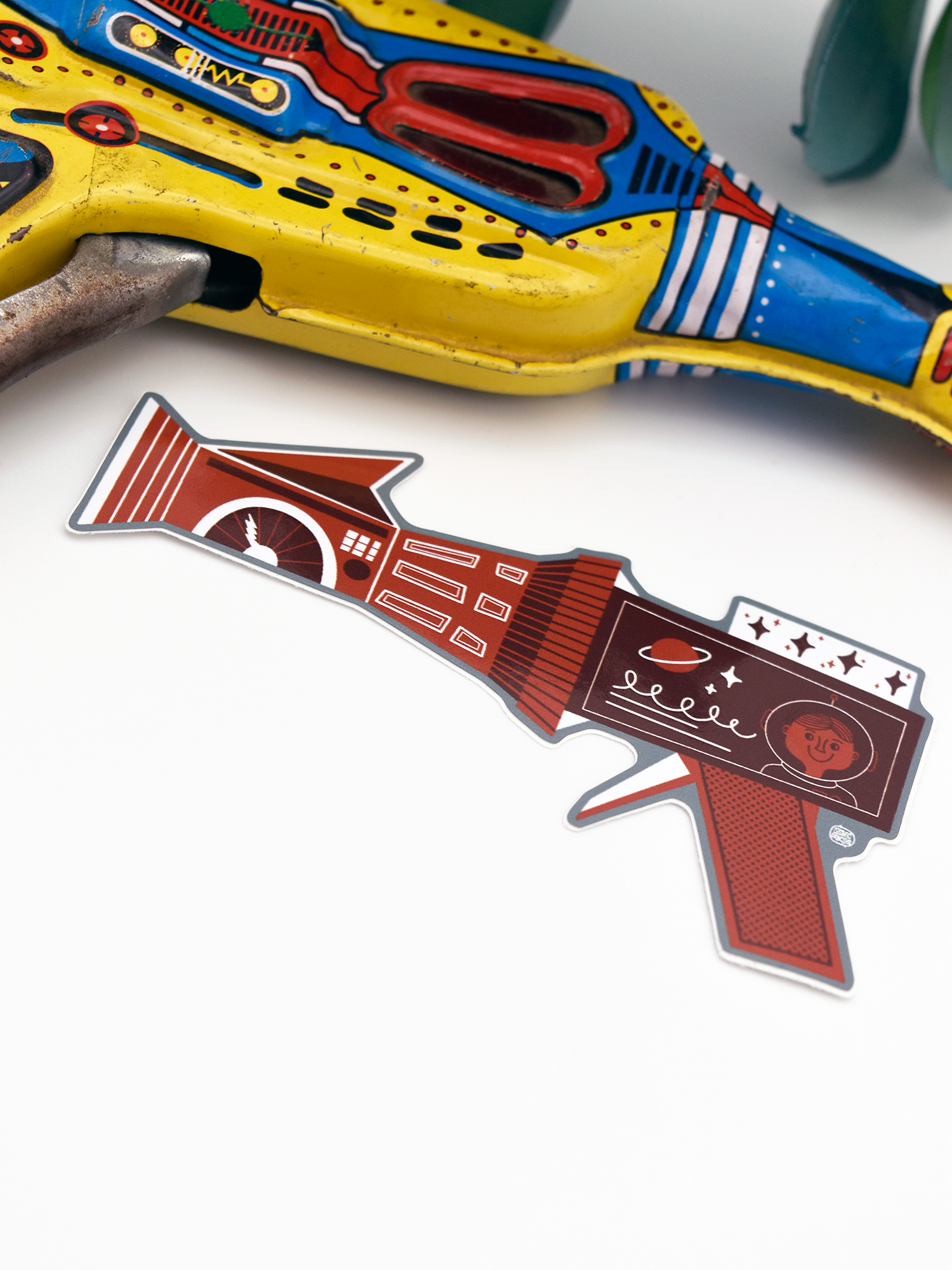 RED SPACE AGE RAYGUN Glossy Vinyl Sticker