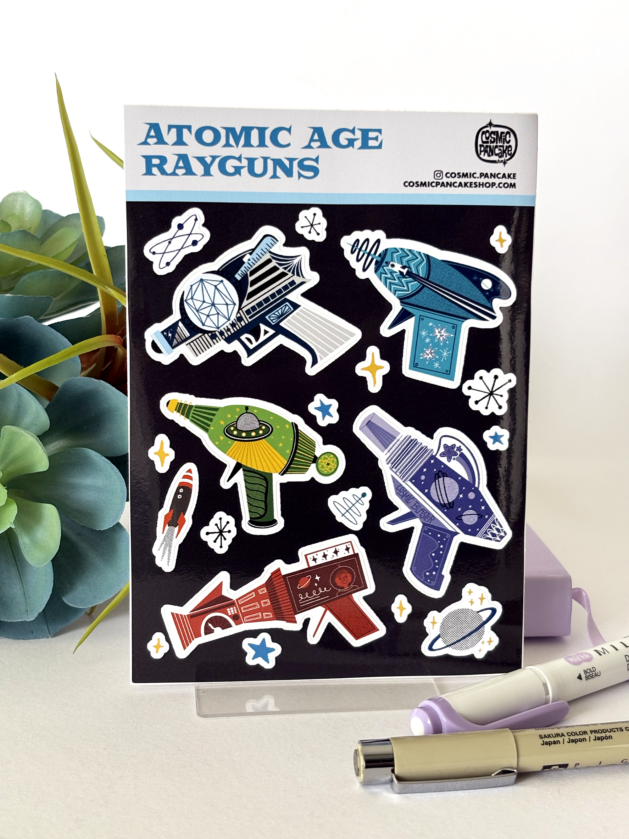 ATOMIC AGE RAYGUNS Glossy Vinyl Sticker Sheet