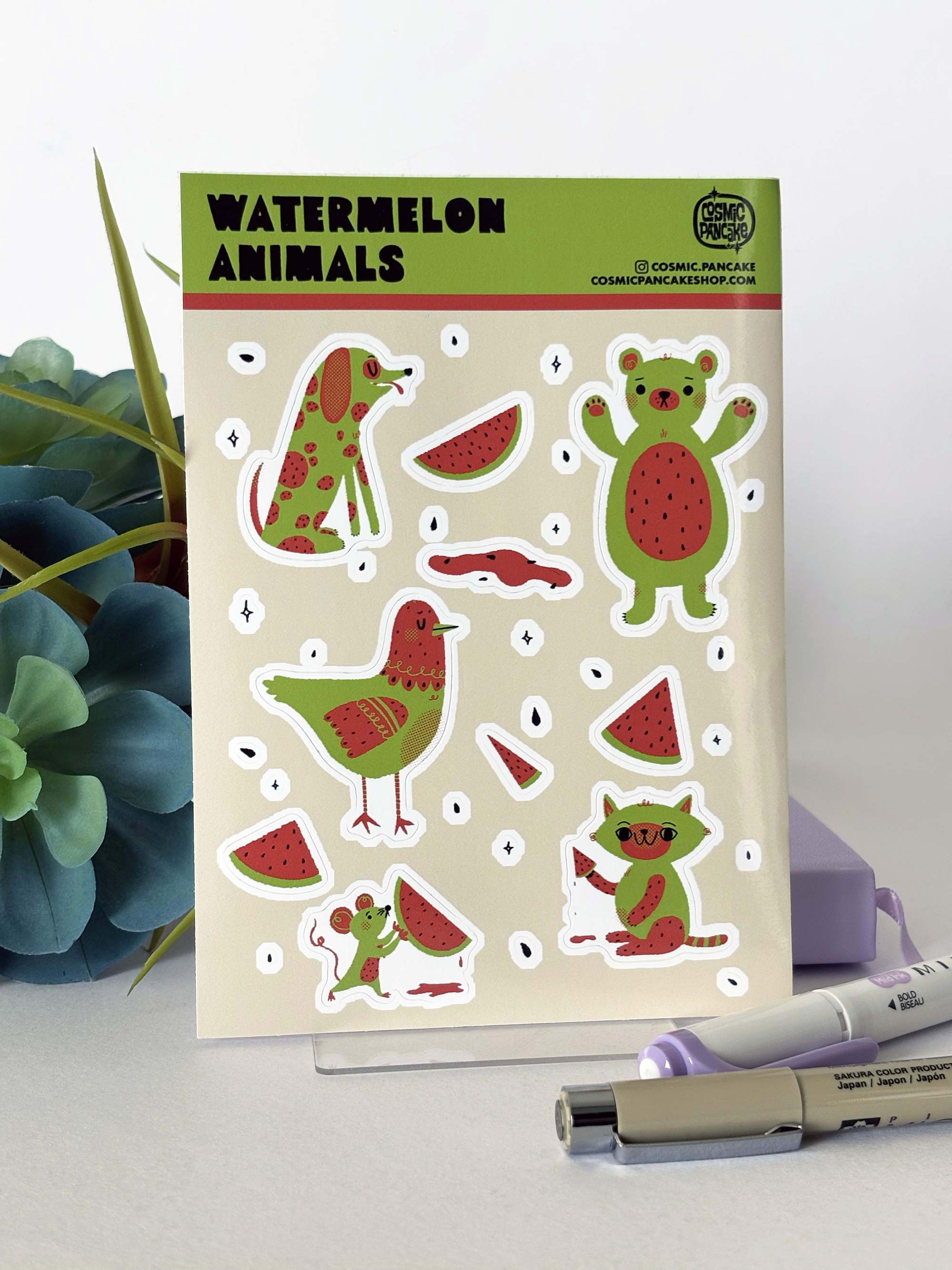 WATERMELON ANIMALS Glossy Vinyl Sticker Sheet